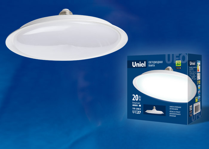 LED-U165-20W/4000K/E27/FR PLU01WH Лампа светодиодная. Форма «UFO», матовая. Белый свет (4000K). Карт