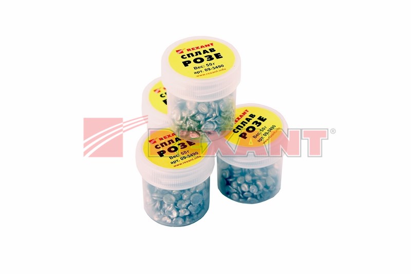 Припой «Сплав Розе», 50г, (олово 25%, свинец 25%, Висмут 50%), баночка REXANT